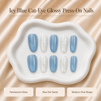 Faux ongles à presser T1971 Kaixin Factory, finition brillante nacrée, ellipse moyenne, motif français bleu à pois, pour la décoration des ongles, fournisseurs