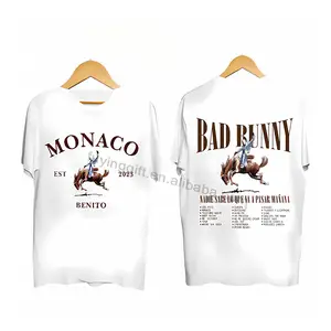 Custom High Quality 100% Cotton Bad Bunny Shirt New Album Monaco Clothing Men T-shirt Bad Bunny Graphic Tee Fans T Shirts