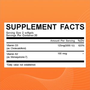 Capsule personalizzate con etichetta vitamina D3 5000iu + K2 Mk7 promuovono la salute K2 D3 integratore vitaminico 60 capsule - Product Image 2