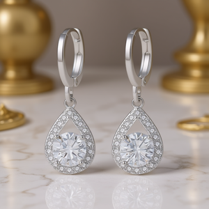 Orecchini in Argento con Diamanti, Taglio a Pera, Diamanti Bianchi Coltivati in Laboratorio, Gioielli Classici da Matrimonio per Donna - Product Image 2