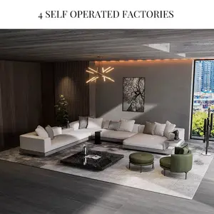 Sofá seccional largo gris claro, conjunto de sofás italianos, muebles minimalistas, sofás de lujo