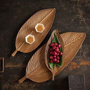Bandeja de Servir con Diseño de Hojas de Nogal, Madera Sólida, Tamaño Mediano, Plato para Frutas, Uso Doméstico y en la Comedor - Product Image 4