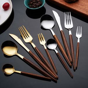 Wholesale Stainless Steel Flatware Sets <b>Knife</b> <b>Fork</b> Spoon with Wooden Handle for Restaurants Portugal Style Cutlery Set - Product Image 1