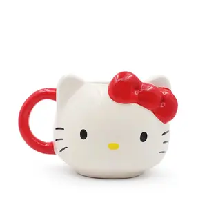 Merhaba kedi seramik kahve fincanları toptan sevimli kırmızı kitty karikatür kupalar