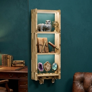 Estante de Pared de Madera Maciza de 3 Niveles, Estilo Moderno y Minimalista, con Ganchos Inferiores para Organización - Product Image 2