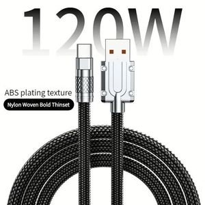สายชาร์จเร็ว 120W 6A Super Fast Charge Type-C สายไนลอน ชาร์จเร็ว USB C to USB C สำหรับ Android สำหรับโทรศัพท์ 15 16 - Product Image 1