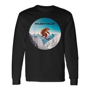 Holiday Valley Skiing T-shirt à manches longues avec motif d'ours de snowboard des États-Unis - Product Image 1