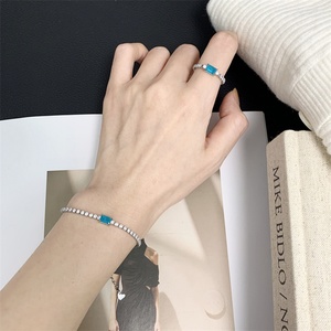 Fashion Dainty Jewelry Adjustable Ring Stainless Steel Blue <b>Crystal</b> Charm Zircon Tennis Chain Bracelet Ring Jewelry <b>Set</b> - Product Image 1