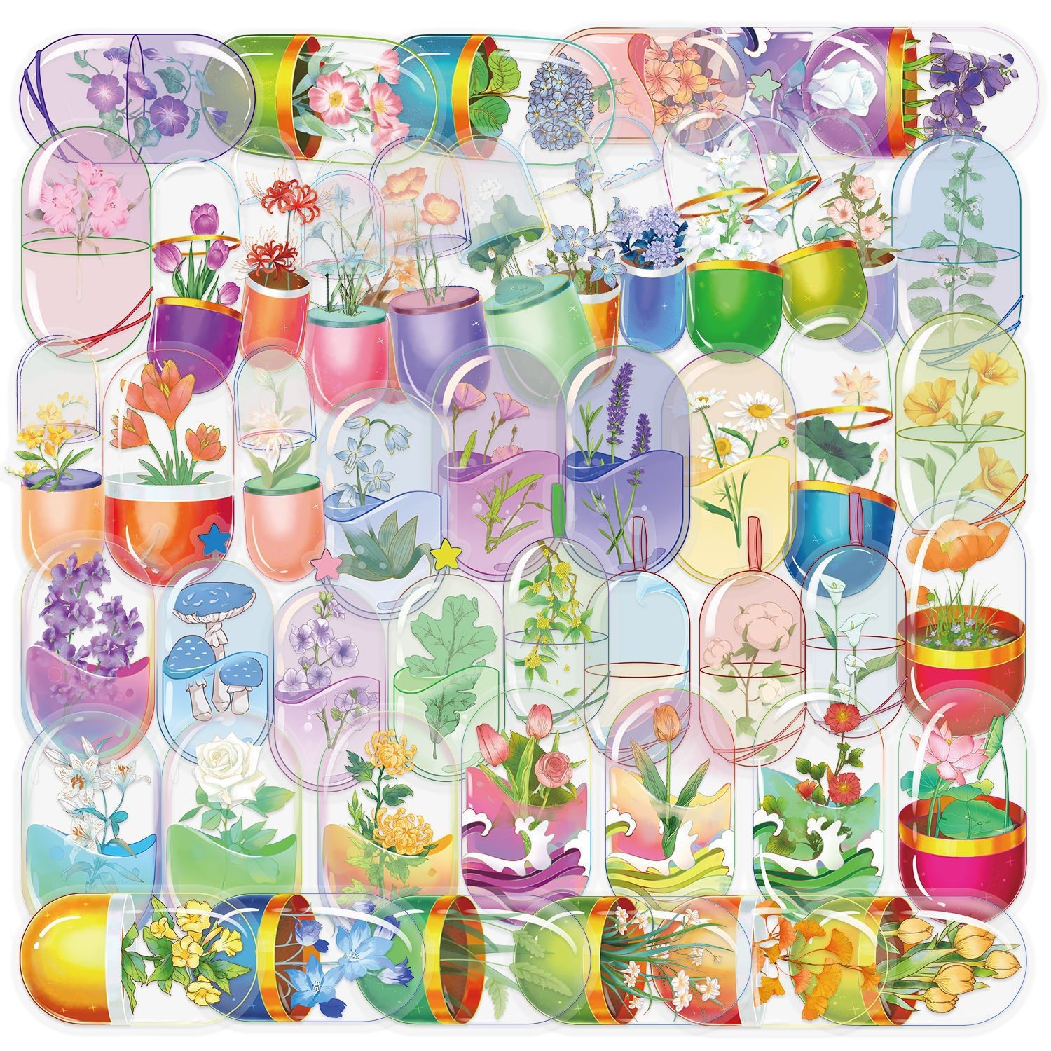 Ensemble d'autocollants naturels capsule verte, 50 pièces