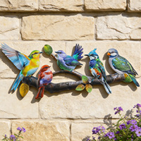 Décoration murale vintage en fer forgé : oiseaux colorés sur branche, artisanat pour clôture de jardin extérieur