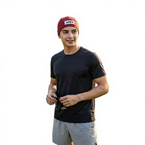 Bonnets en tricot thermique personnalisés avec logo, en tissu extensible rouge, pour l'hiver, unisexes, pour le sport - Product Image 1