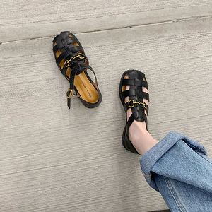 Sandales tissées à boucle de cheval rétro pour femmes, Style romain creux, sandales d'été <span class=keywords><strong>2022</strong></span>, nouvelles sandales de même Style pour maman de raisin - Product Image 2