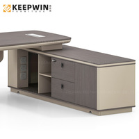 Bureau exécutif en forme de L Manager Boss CEO avec armoire latérale de rangement Table de mobilier de bureau moderne