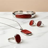 Conjunto de Joyería de Acero Inoxidable 316L con Incrustaciones de Madera, Collar, Anillo, Aretes y Brazalete de Madera Natural, Regalo de Moda para Hombre y Mujer, Venta al Por Mayor, OEM