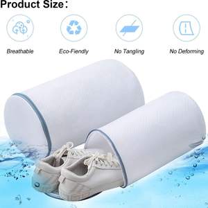 2025 Durable Zipper Closure Mesh Fabric Sneaker Wash Bag Machine Washable Big <b>Shoes</b> Laundry Bags Cylinder Shape Storage Use - Product Image 3