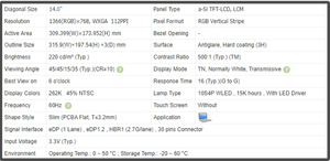 MB140AN01-2 14英寸液晶显示屏TN面板显示器高清1366x768 60hz非触摸 - Product Image 3