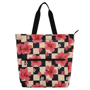 Wholesale Custom Hawaii Tropical Checked Flower Book Bag Reusable Shoulder Bags Large Capacity <b>Handbag</b> for Book Class Knapsack - Product Image 1