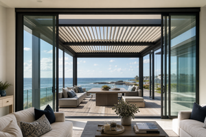 Pérgola Moderna de Aluminio RKOVE RK-S2 4*6 con Techo de Láminas y Puertas Corredizas de Vidrio, Gazebo Impermeable para Exteriores - Product Image 3