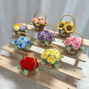 Decoración de Flores Artificiales Tejidas <span class=keywords><strong>a</strong></span> <span class=keywords><strong>Mano</strong></span> con Múltiples Cabezas en Maceta, de Alta Calidad, para Decoración del Hogar, <span class=keywords><strong>Regalos</strong></span>, Flores de Crochet - Product Image 3