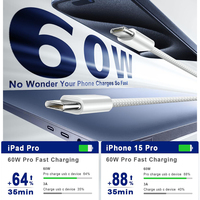 Câble USB-C de charge rapide 60W avec gaine tressée en TPE pour iPhone 16, 17 et pour S24/S23/S22