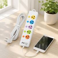 Enchufe de Extensión con Interruptor Individual de 5 Vías y Logotipo Personalizado al por Mayor, Enchufe Europeo, 4 Puertos USB, Cable de 2 m, Protector contra Sobretensiones de 10 A