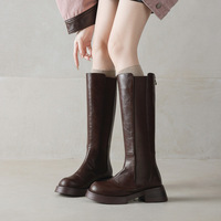 Bottes d'équitation d'hiver en cuir véritable à bout rond et tige haute