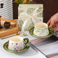 Ensemble de tasses à café et soucoupes en céramique, motif floral, luxe léger, coffret cadeau, pour la maison, cadeaux de mariage, cadeaux pour la fête des enseignants