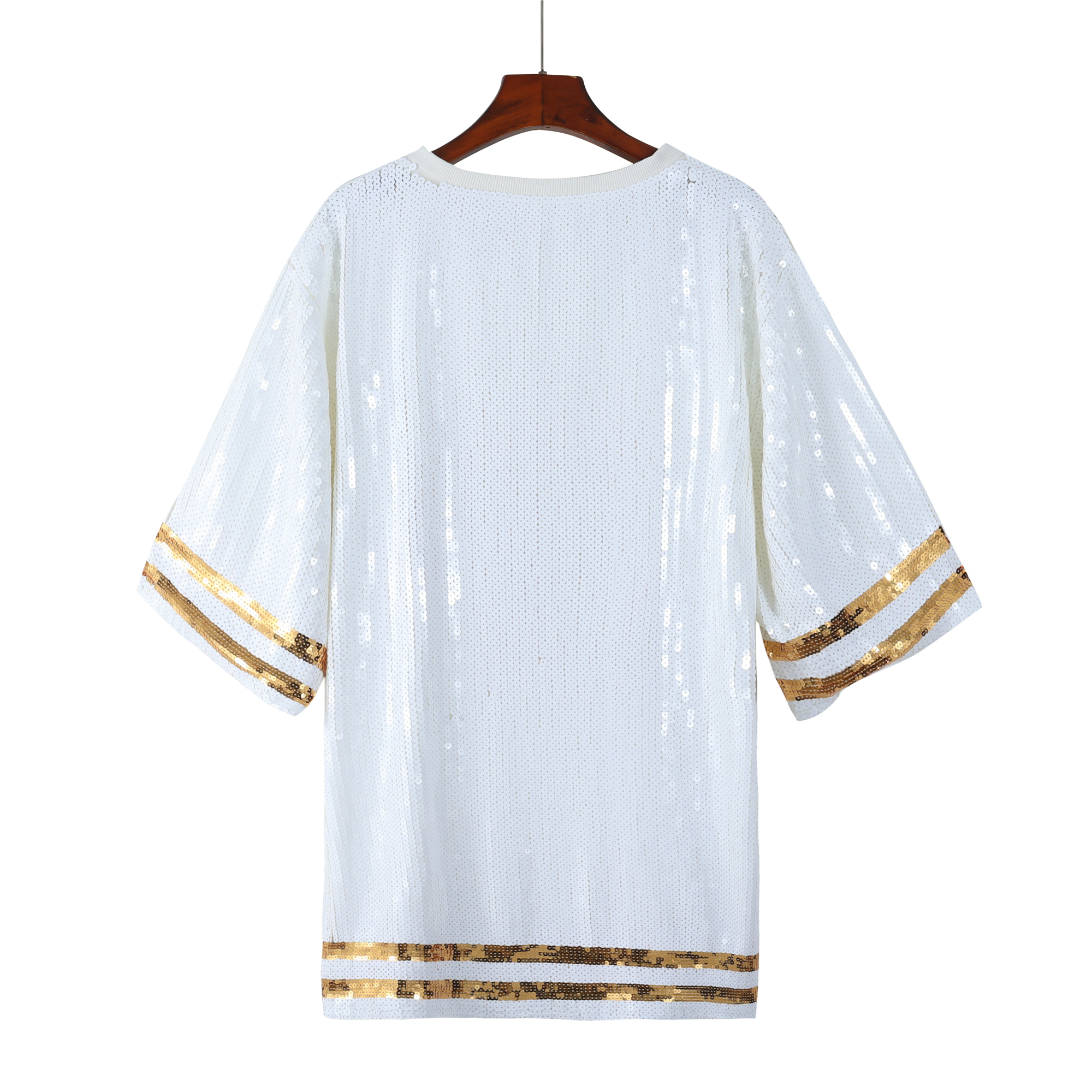 Saireish Women's Casual White Gold Sequin Chiffon Dress Bow Embroidered Logo Anti-Static Woven 100% Polyester Winter Season