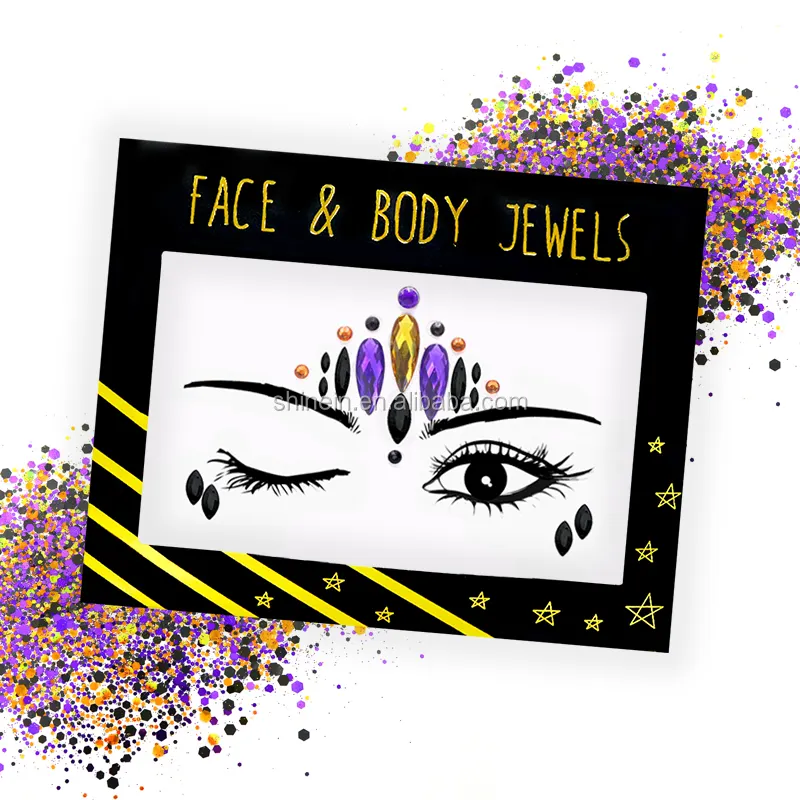 Face Stickers Halloween Rhinestone Face Jewels Wholesale Temporary Tattoo Gem Crystal Acrylic MSDS Temporary Tattoo for 6 Months