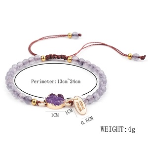 Pulseras de Piedras Preciosas de Amatista, Pulsera Curativa de Cuerda Trenzada Ajustable con Cuentas Personalizadas, Cuentas de Piedra Natural de 4 mm para Mujeres y Niñas - Product Image 5