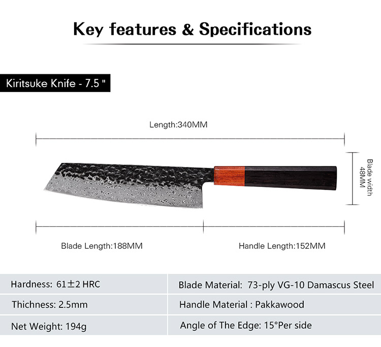 Custom Logo Hand Forged Damascus Steel Japanese Chef Kiritsuke Knife
