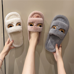 Nuevas Pantuflas de Peluche con Diseño de Monstruo de Ojos Grandes, Pantuflas Abiertas de Algodón para Mujer, para Uso Interior en Otoño e Invierno - Product Image 1