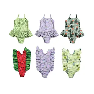 Custom High Quality Baby Girls Cactus Print Swimsuit Kids Skirted Beachwear Bikini Suit Children Swimwear