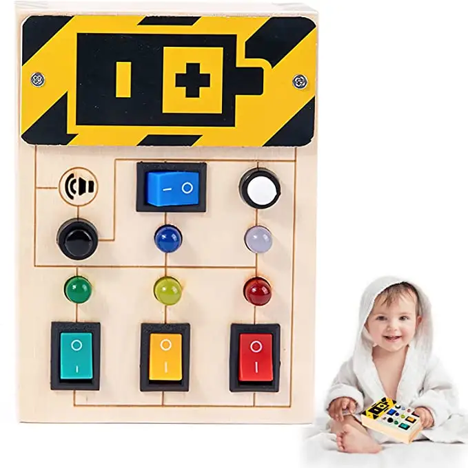 Wood Toddler Montessori Busy Board Toys Educational LED Light Switch DIY Wooden Busy Board Montessori For Kids