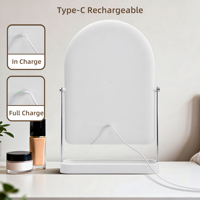 Miroir de maquillage LED moderne en forme d'arche avec base de rangement, réflexion HD, commande tactile directe, luminosité réglable, fabrication OEM ODM
