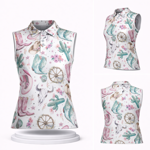 Chemise polo sans manches pour femmes, avec logo personnalisé, athlétique, respirante, séchage rapide, extensible dans 4 directions, imprimé western - Product Image 3