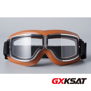 GXKSAT Gafas de Motocicleta de Cuero Personalizadas Estilo Vintage, Gafas de Conducción Retro para <span class=keywords><strong>Casco</strong></span> <span class=keywords><strong>Jet</strong></span>, Ajuste Universal, Acabado Pulido, 1 Año de Garantía - Product Image 3