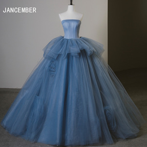 Vestido de Fiesta Largo de Tul Azul Marino, Estilo Princesa, Elegante, con Hombros Descubiertos y Falda Abultada, Sfy11 - Product Image 1