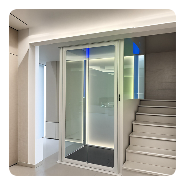 Home Panoramic Traction Elevator Aluminum Profile Geared Drive VVVF Controller Modern Interior Lift