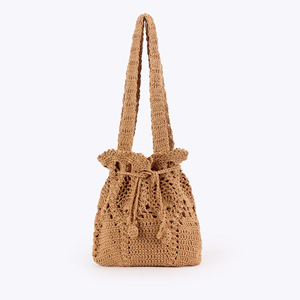 New Handmade Cotton Fabric Woven Bag Polyester Drawstring Closure Hollow Decoration for Women's Seaside Vacation Tanjing - Product Image 6