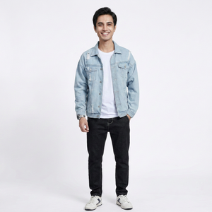 Veste d'hiver élégante pour homme 2026, col véritable, coupe ample, décontractée, en denim respirant, fermeture simple boutonnage, technique délavée - Product Image 1
