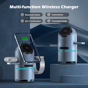Estación de Carga Inalámbrica Magnética 3 en 1, <span class=keywords><strong>Cargador</strong></span> Rápido de 15W con Altavoz, Base de Rotación de <span class=keywords><strong>Doble</strong></span> Motor para iPhone, iWatch y AirPods - Product Image 2