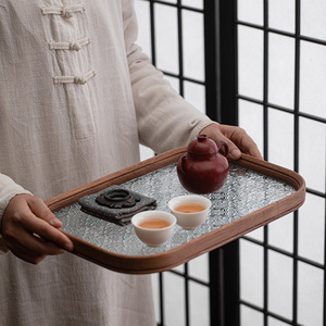Chinese Style Minimalist <b>Tea</b> <b>Tray</b> Glass Begonia Pattern Wooden Frame Serving <b>Tray</b> For <b>Tea</b> Set Cup Storage - Product Image 4
