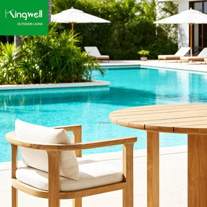 Table et chaises de salle à manger d'extérieur en teck moderne pour patio, parc, hôtel, restaurant, balcon, villas - Product Image 2