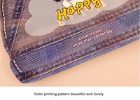 Sac refermable en plastique avec poignée en forme de chien de dessin animé, imprimé denim, motif joyeux, pour bonbons, biscuits, snacks, cadeaux