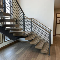 Escalier droit en métal avec éclairage LED intégré, en bois massif durable, de style moderne, en forme de L, pour appartement, conforme aux normes canadiennes