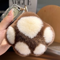 Porte-clés pendentif en fourrure de lapin Rex, motif patte d'ours, en peluche haut de gamme, fait main, style Instagram, avec breloque boule, pour livre et sac