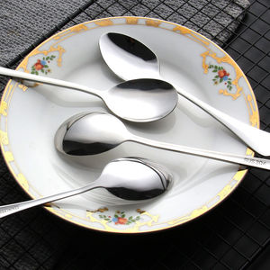 304 Stainless Steel Spoon Thickened Korean Style Oval Solid Color Simple Design For Kids Dining - Product Image 1