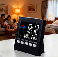 Reloj Despertador Digital Electrónico Multifuncional con Control por Voz LED, Calendarios, Pronóstico del Tiempo, Temperatura Interior, Humedad