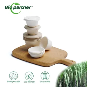 Customizable Sugarcane Bagasse Dressing Jello Soy Round Dipping Sauce Container Take Away Portion Cups With Lid